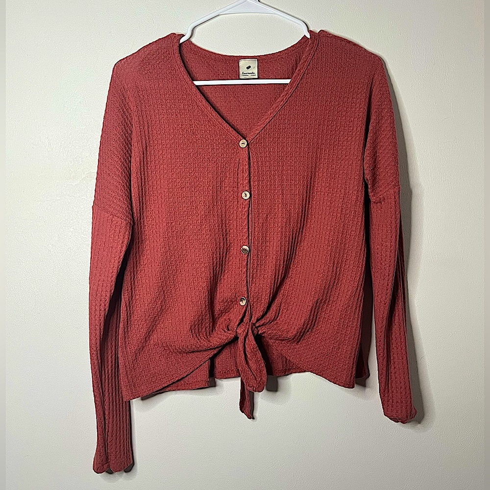 LoveMark Waffle Knit Mauve Tie Sweater
